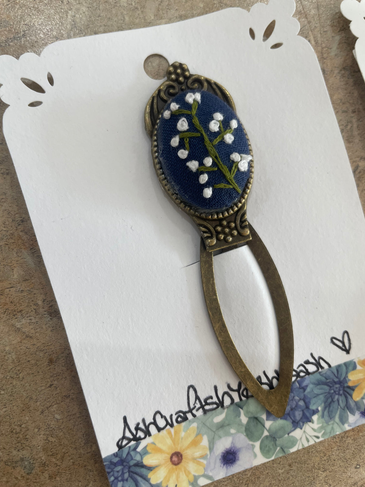Hand embroidered bookmark