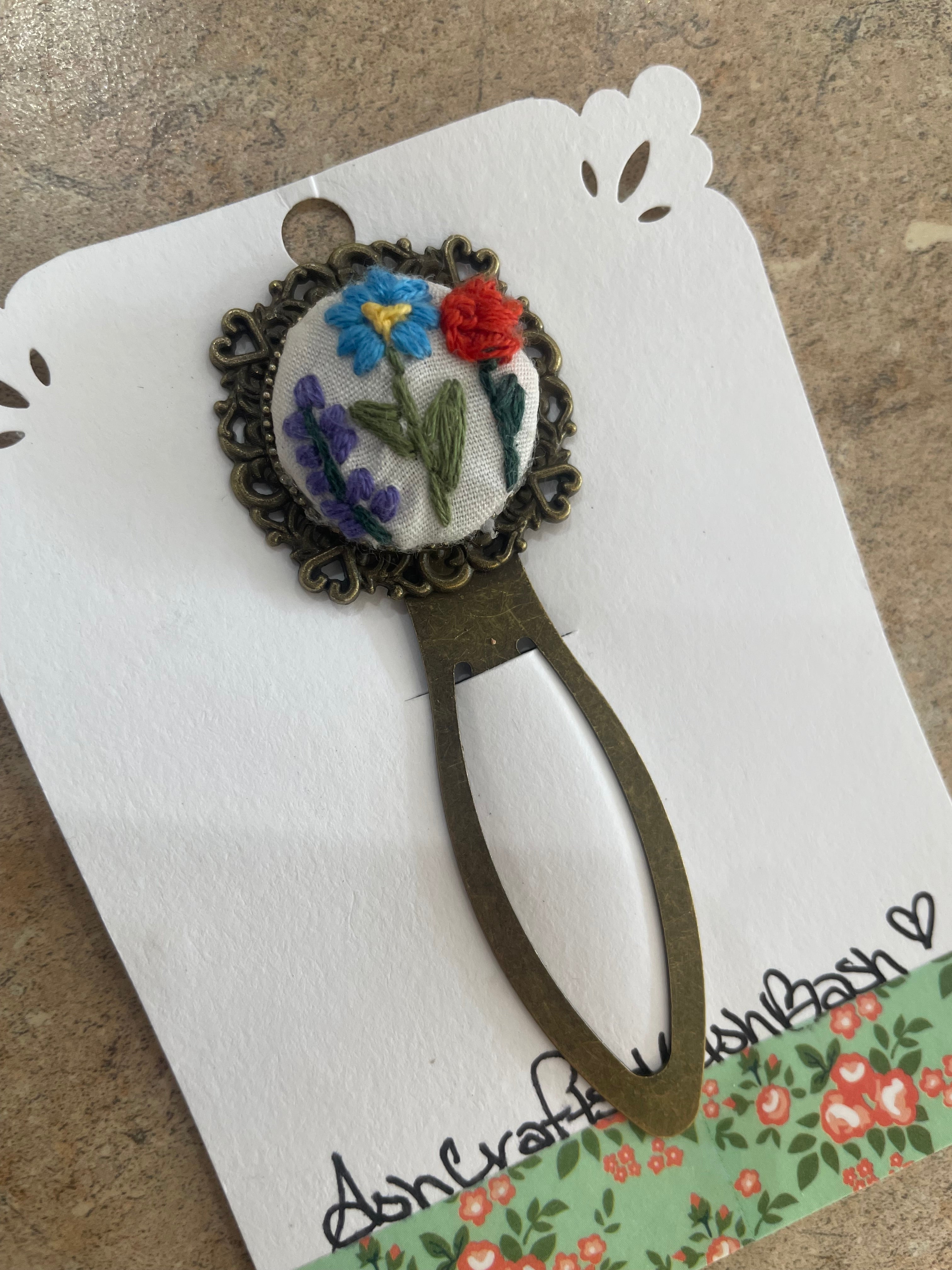 Hand embroidered bookmark
