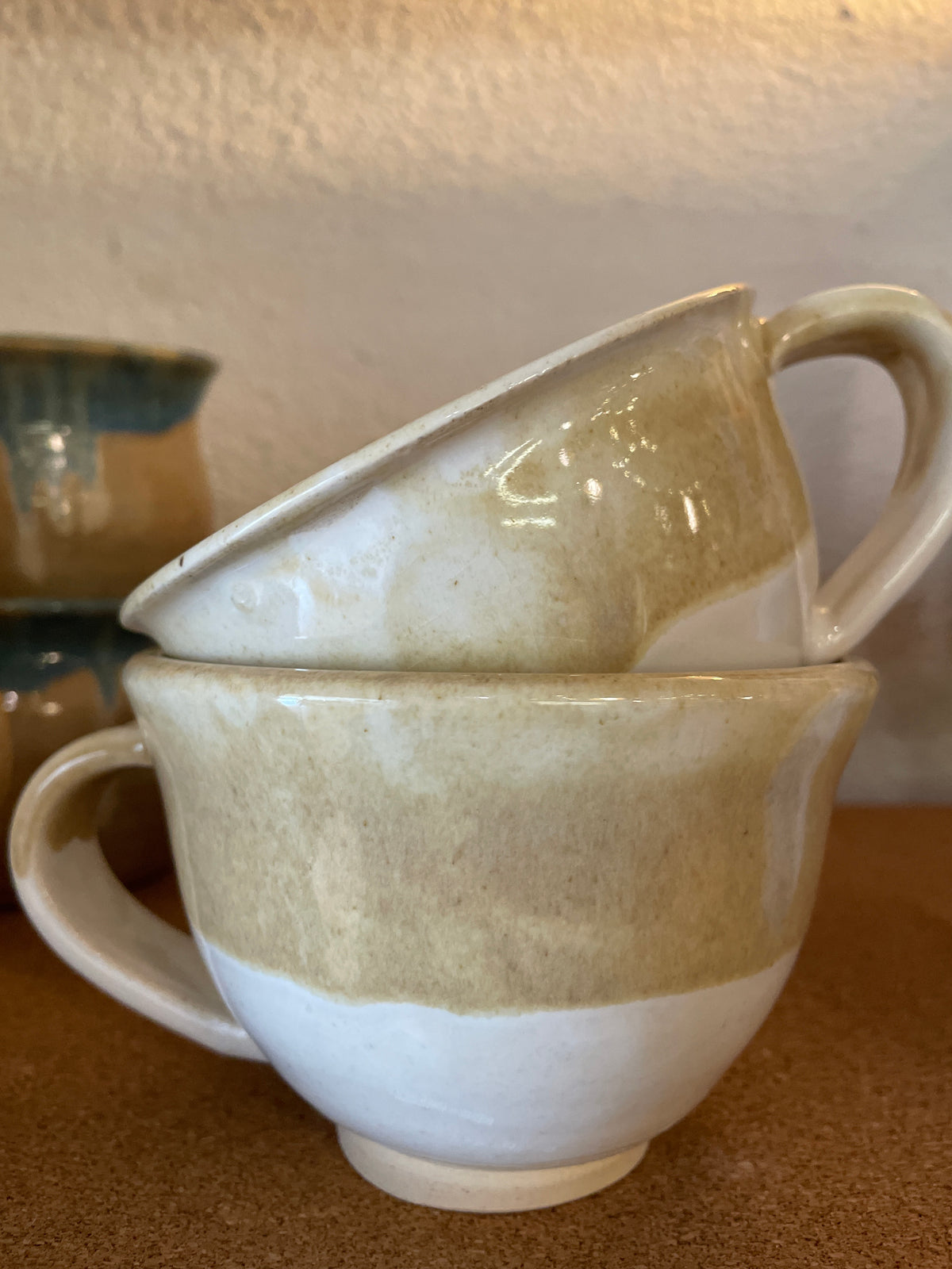 Tan white soup mug  Fir + Fire Studio
