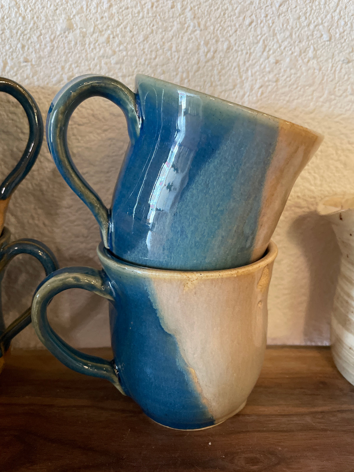 Blue tan half dip mug  Fir + Fire Studio